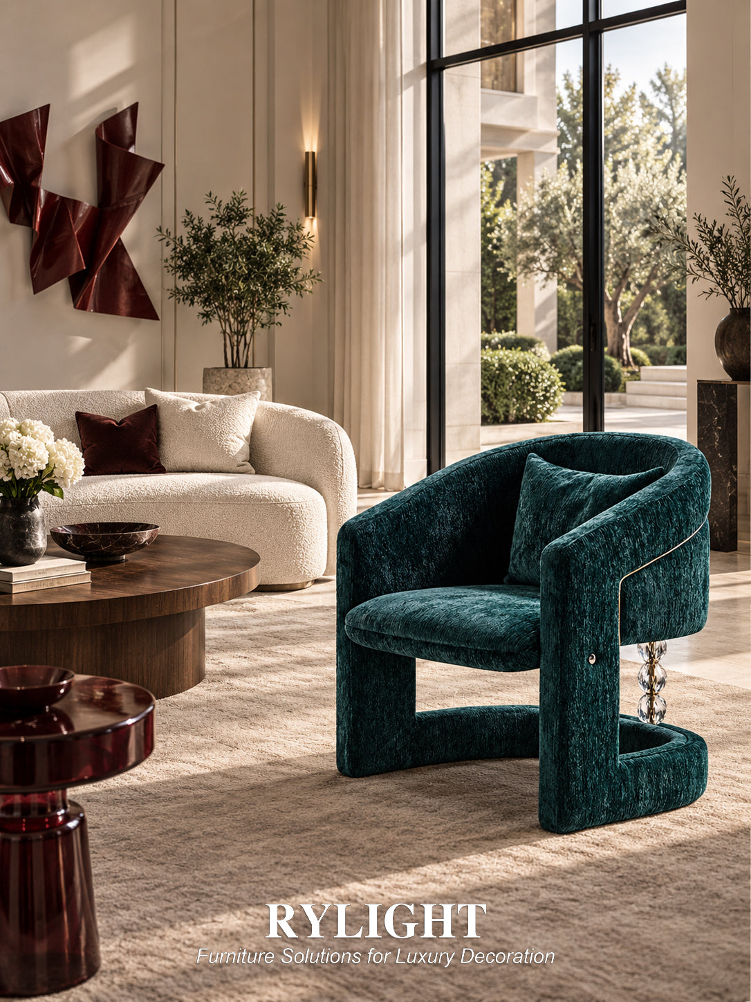 French Luxury Teal Chenille Accent Lounge Chair