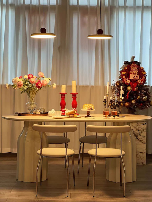 Rylight Franse crèmekleurige ovale/ronde schelpvormige eettafel 