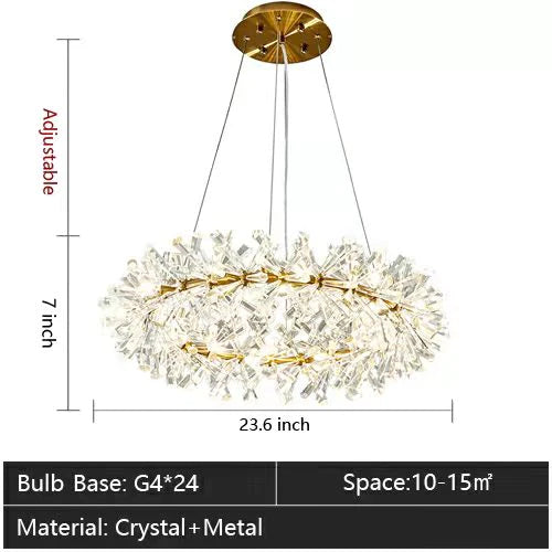 Rylight 1/2-Ring Round/Linear Frozen Ice Crystal Chandelier