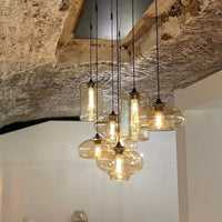 Rylight 6/8/10/12-lichts rookgrijs/amberkleurige glazen kroonluchter