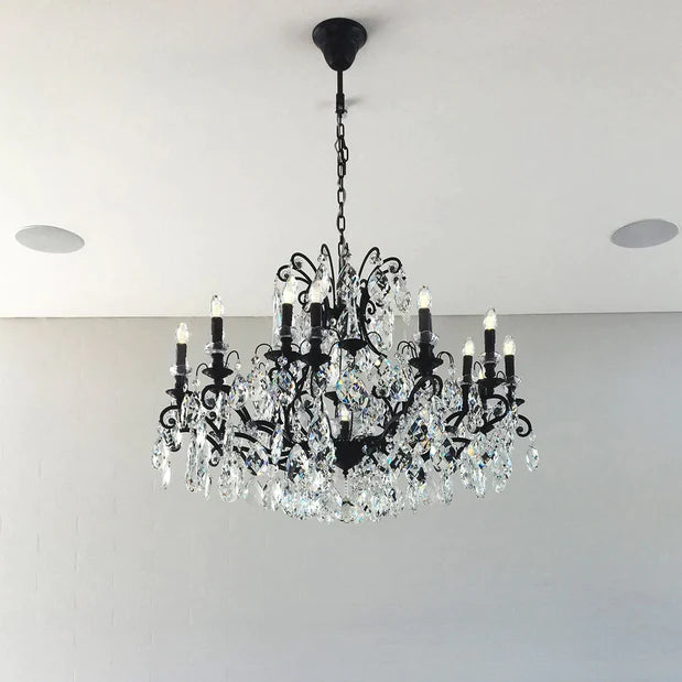 Rylight 12/18-Light Candle Crystal Chandelier in Black Finish