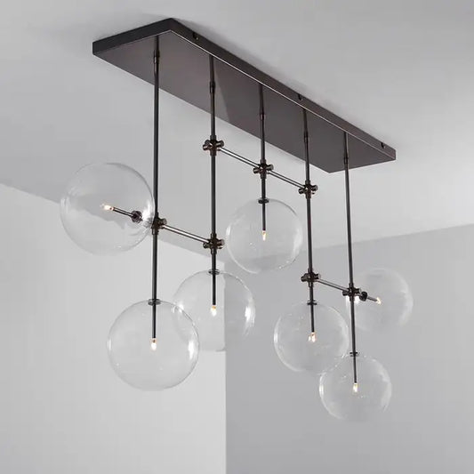 Nordic heldere bolvormige glazen kroonluchter met zwart/gouden afwerking voor eetkamer/keukeneiland