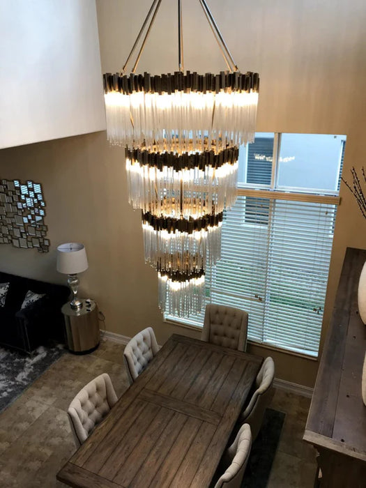 Rylight 1/2/3/4-Tier Round Crystal Chandelier Creative Waterfall Chandelier