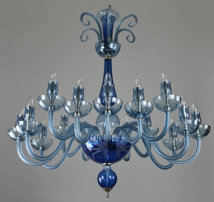 Rylight 3/12/16-Light Glass Candle Chandelier in Blue Finish Color