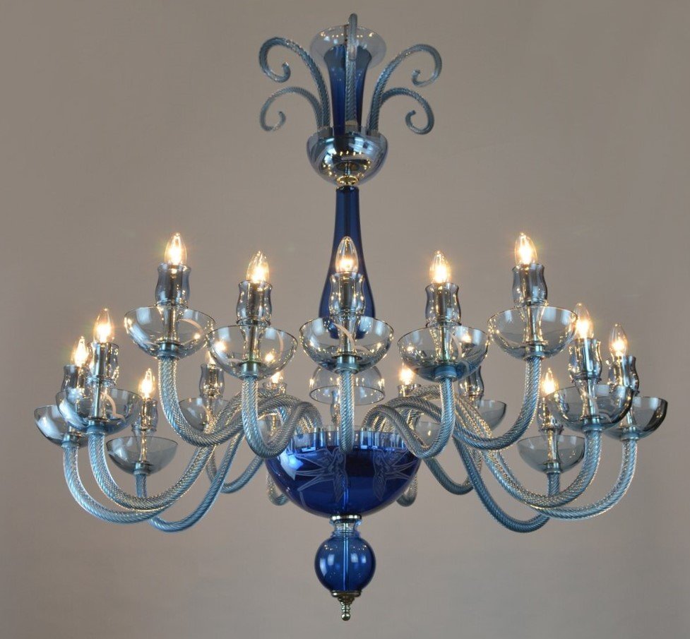 Rylight 3/12/16-Light Glass Candle Chandelier in Blue Finish Color