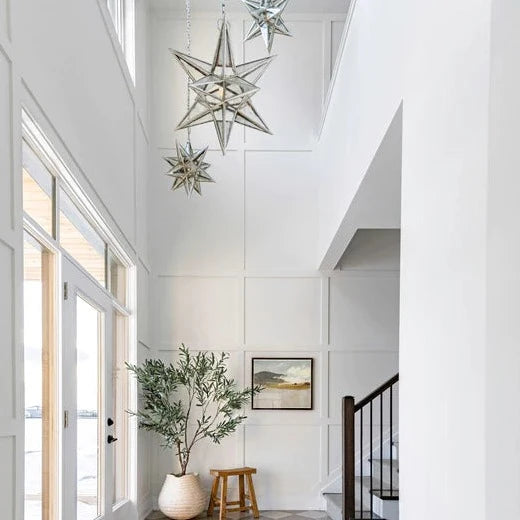 Classic Brass Moravian Star Pendant Chandelier For Staircase/Living Room