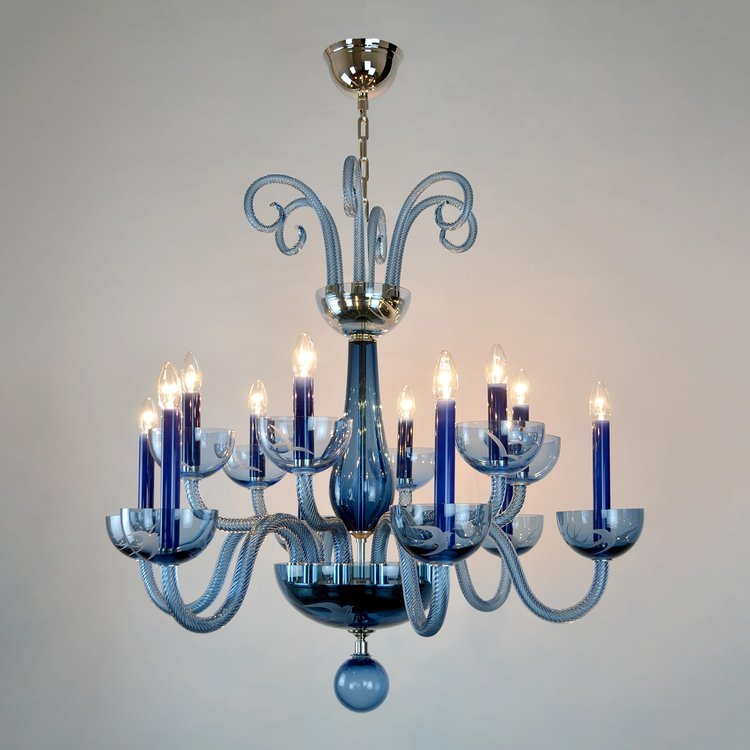 Rylight 3/12/16-Light Glass Candle Chandelier in Blue Finish Color