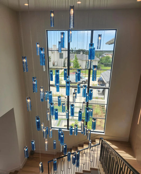 Rylight 1/25/60/84-Light Colorful Rectangle Cluster Glass Tile Pendant/Chandelier