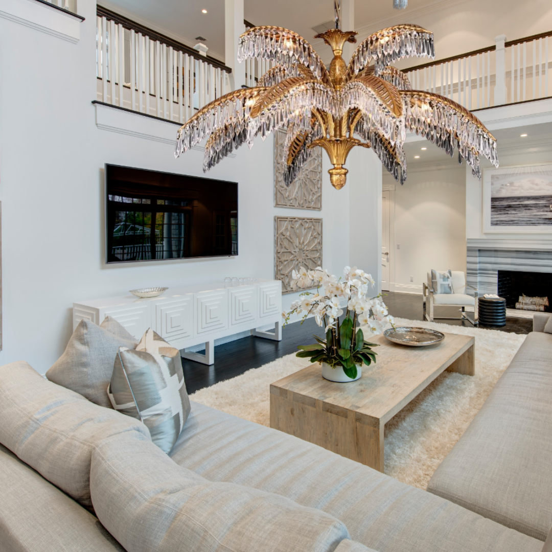 Luxe messing palmboom kristallen kroonluchter voor woonkamer/laag plafond 