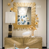 Rylight Luxury Art Deco Gold Sunburst Textured Square Wall Mirror