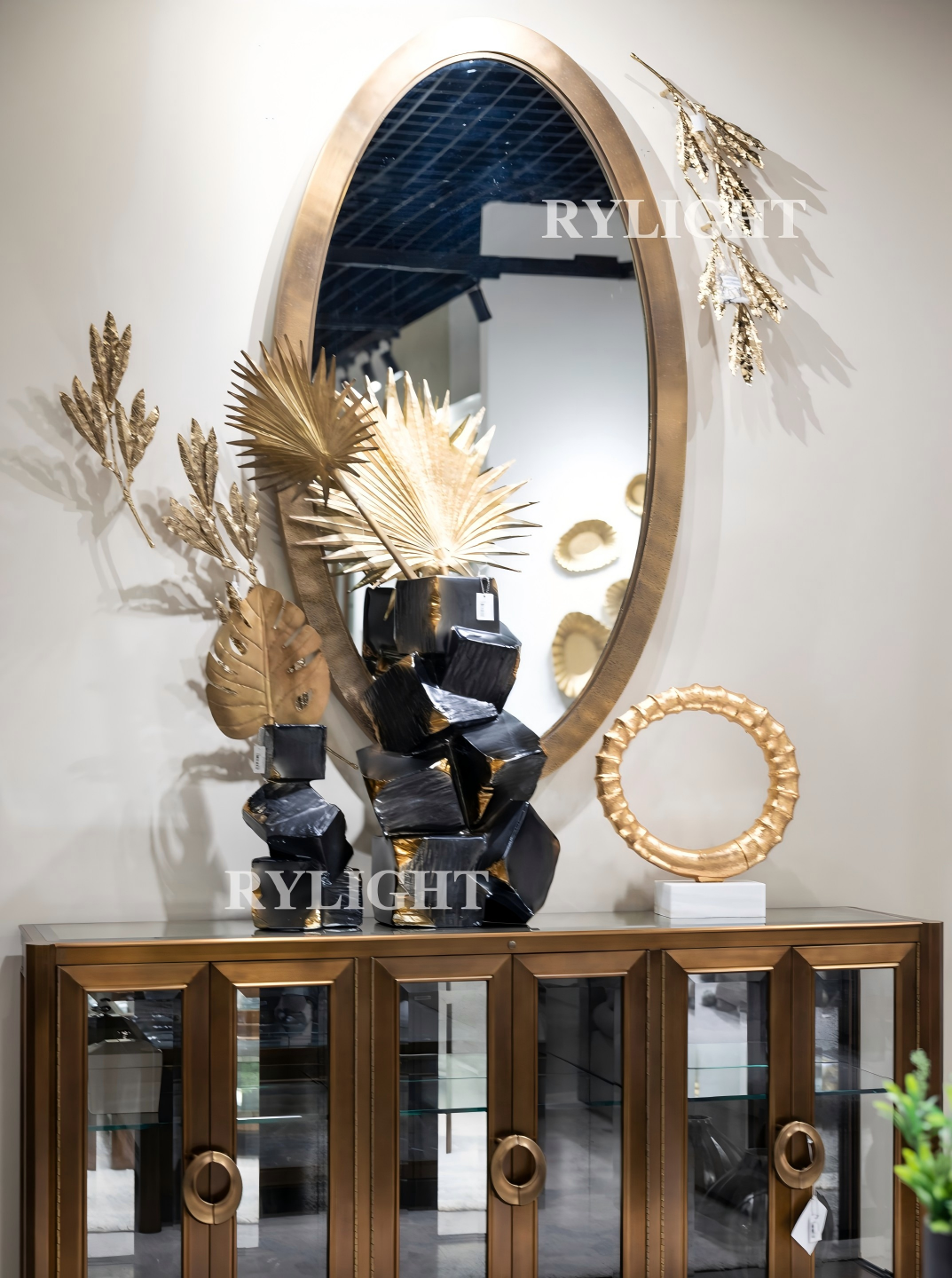 Rylight Luxury Artistic Brass Mango Leaf Wall Sculpture