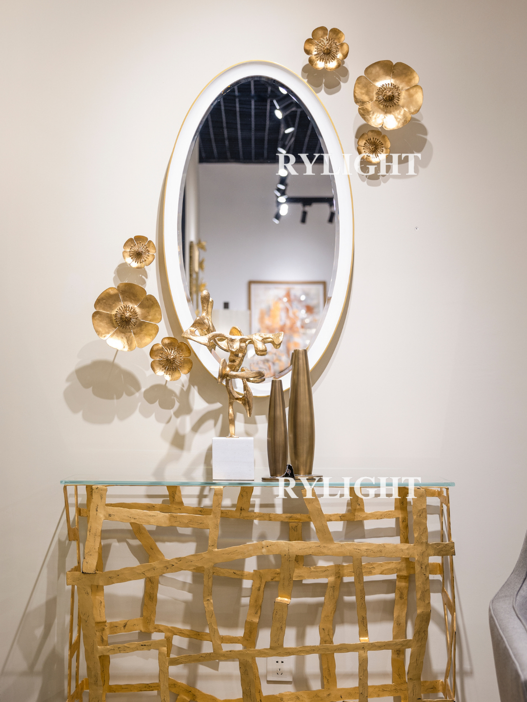 Rylight Contemporary Minimalist White Framed Oval Wall Mirror