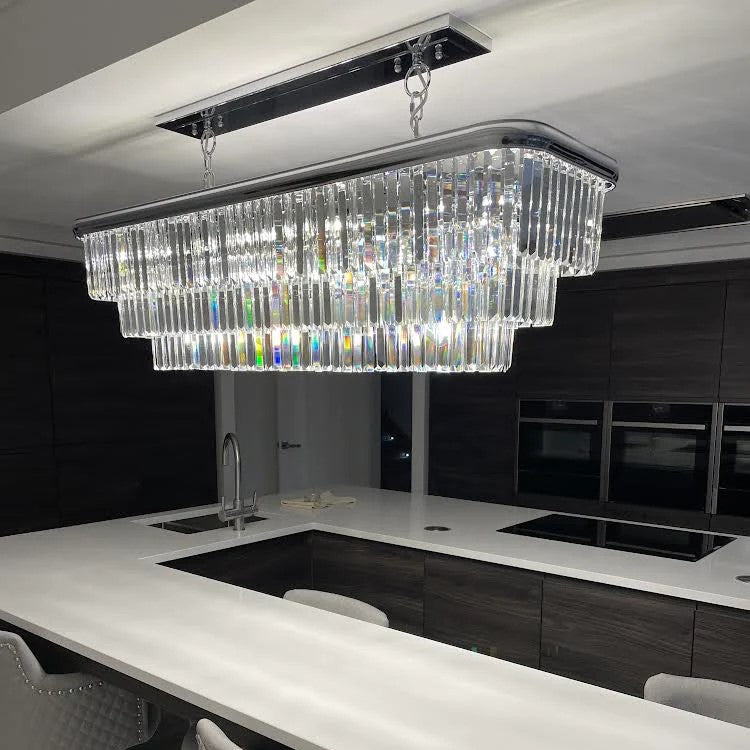 Rylight 10-lichts rechthoekige kristallen kroonluchter in gepolijst chroom