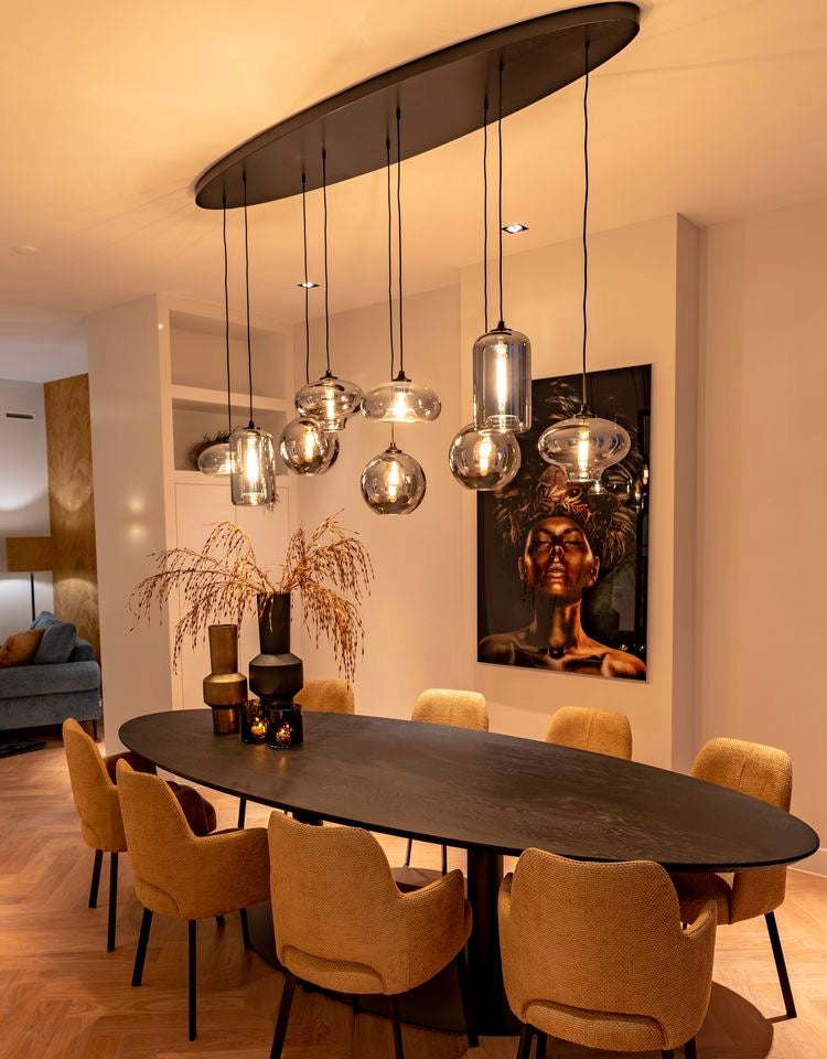 Rylight 9-lichts rookgrijze glazen hanglamp met ronde/vierkante/rechthoekige/ovale luifel