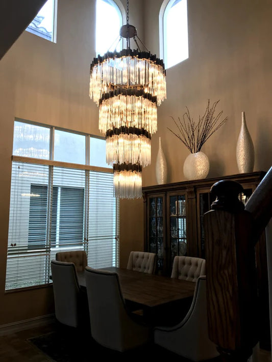 ثريا كريستالية دائرية من رايلايت، مكونة من طابقين وثلاثة وأربعة طوابق، بتصميم شلال إبداعي