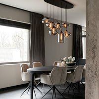 Rylight 9-lichts rookgrijze glazen hanglamp met ronde/vierkante/rechthoekige/ovale luifel