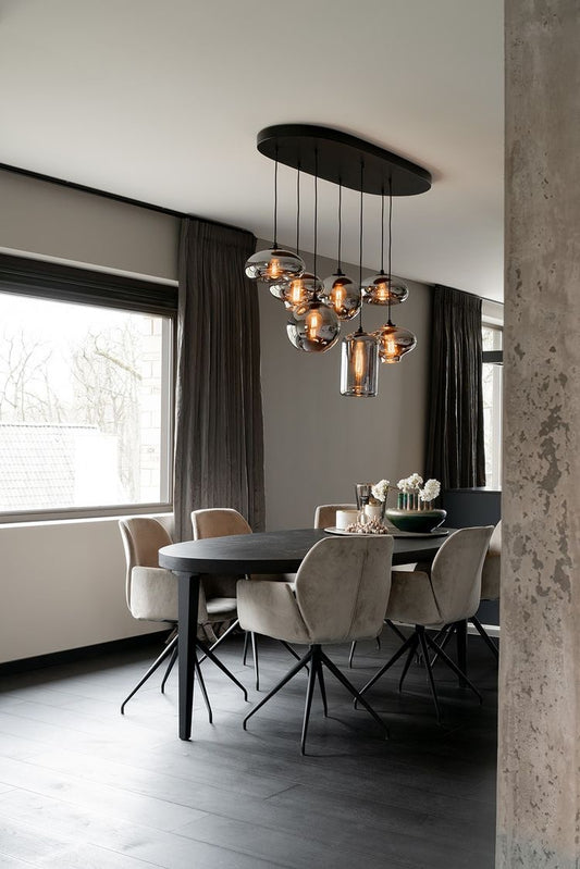 Rylight 9-lichts rookgrijze glazen hanglamp met ronde/vierkante/rechthoekige/ovale luifel