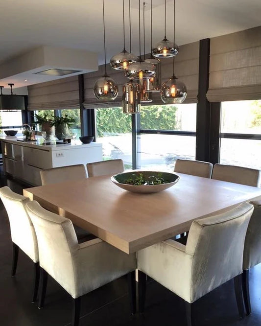 Rylight 9-lichts rookgrijze glazen hanglamp met ronde/vierkante/rechthoekige/ovale luifel