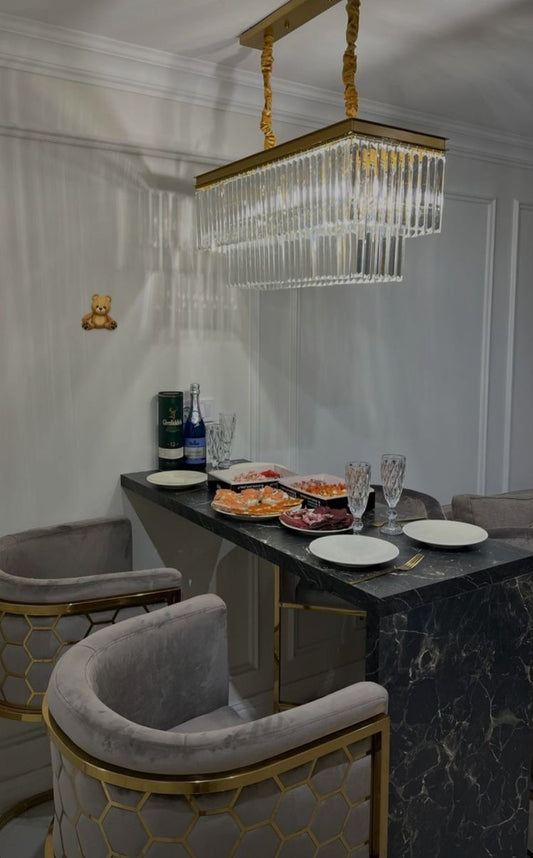 Rylight 4/5/7-laags ronde/rechthoekige kristallen dimbare kroonluchter in goud/zwarte afwerking