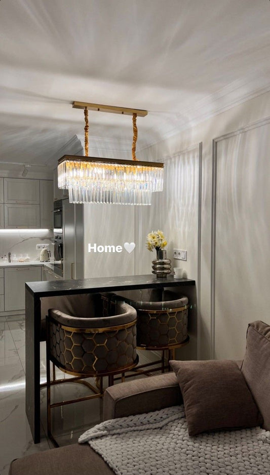 Rylight 4/5/7-laags ronde/rechthoekige kristallen dimbare kroonluchter in goud/zwarte afwerking