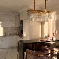 Rylight 4/5/7-laags ronde/rechthoekige kristallen dimbare kroonluchter in goud/zwarte afwerking