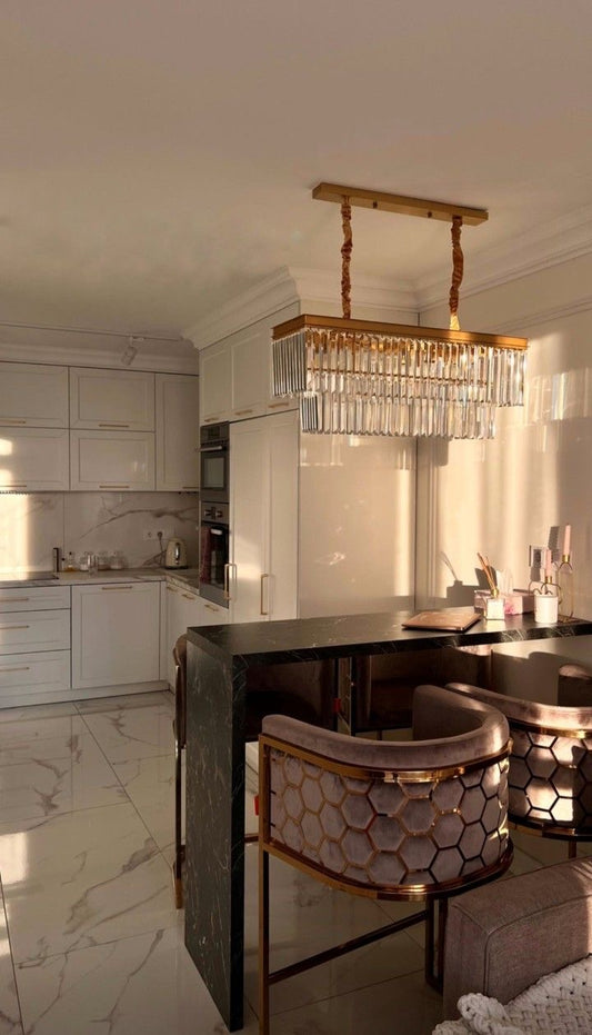 Rylight 4/5/7-laags ronde/rechthoekige kristallen dimbare kroonluchter in goud/zwarte afwerking