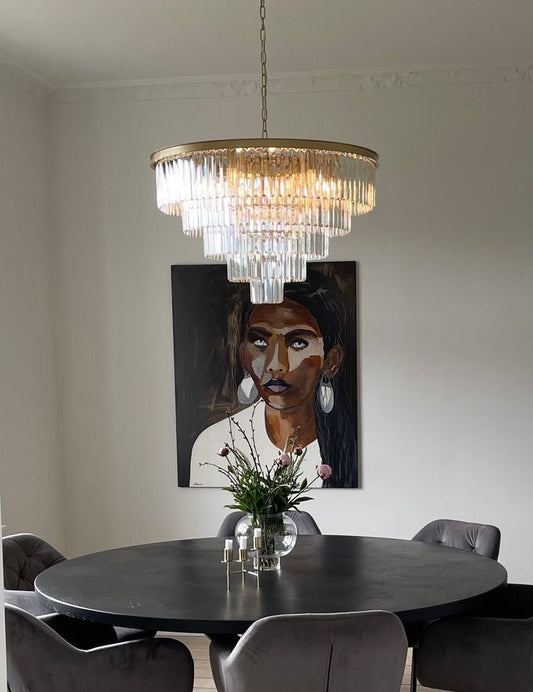 Rylight 4/5/7-laags ronde/rechthoekige kristallen dimbare kroonluchter in goud/zwarte afwerking