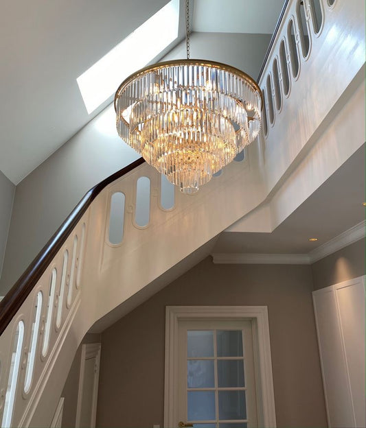 Rylight 4/5/7-laags ronde/rechthoekige kristallen dimbare kroonluchter in goud/zwarte afwerking