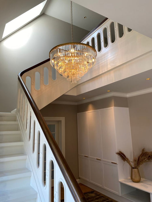 Rylight 4/5/7-laags ronde/rechthoekige kristallen dimbare kroonluchter in goud/zwarte afwerking