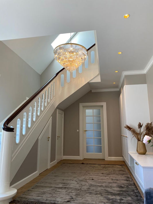 Rylight 4/5/7-laags ronde/rechthoekige kristallen dimbare kroonluchter in goud/zwarte afwerking