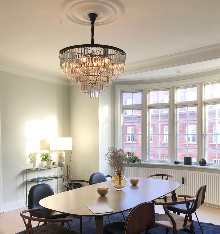 Rylight 4/5/7-laags ronde/rechthoekige kristallen dimbare kroonluchter in goud/zwarte afwerking