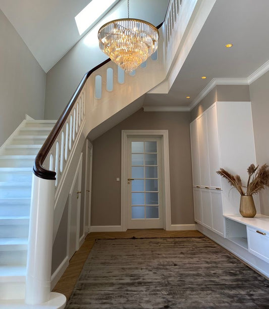 Rylight 4/5/7-laags ronde/rechthoekige kristallen dimbare kroonluchter in goud/zwarte afwerking