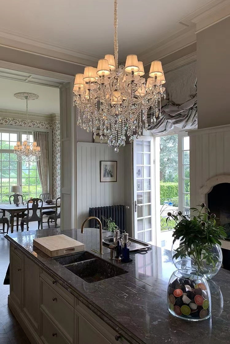 Rylight 12/18/24-Light Candle Crystal Chandelier With Lampshade