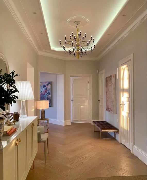 Rylight 18/30/50-lichte moderne mode-kroonluchter met zwart-gouden metallic lak