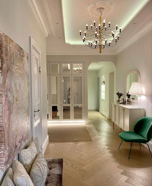 Rylight 18/30/50-lichte moderne mode-kroonluchter met zwart-gouden metallic lak
