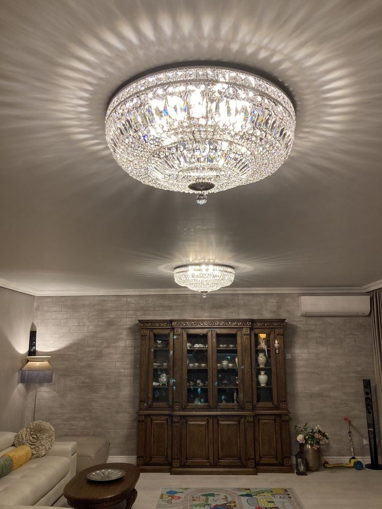 Rylight 9/12/15-Light Flush Mount Crystal Chandelier in Gold/Silver Finish