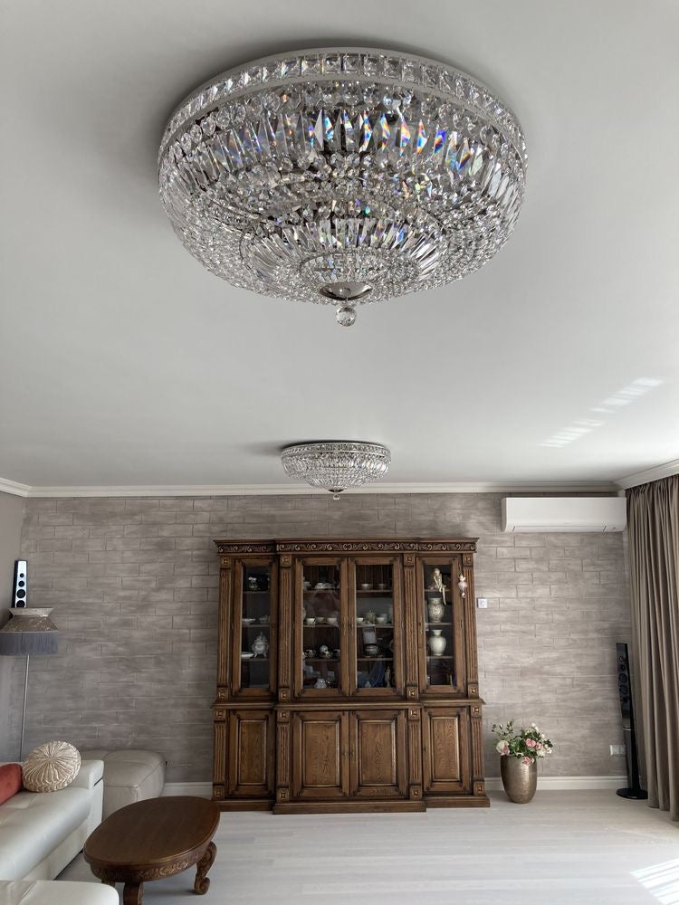 Rylight 9/12/15-Light Flush Mount Crystal Chandelier in Gold/Silver Finish