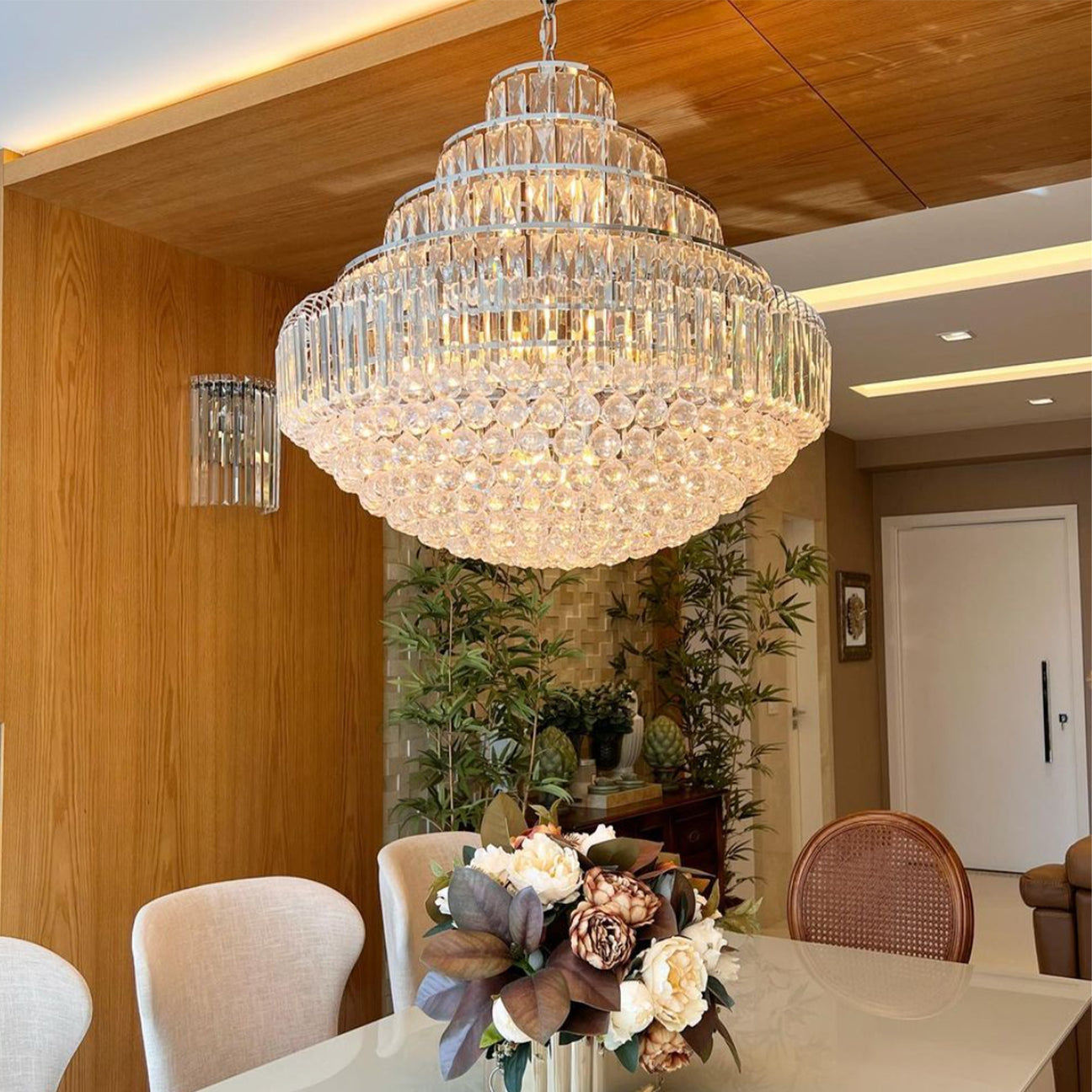 Rylight 5-Tier Round Crystal Raindrop Tiered Chandelier