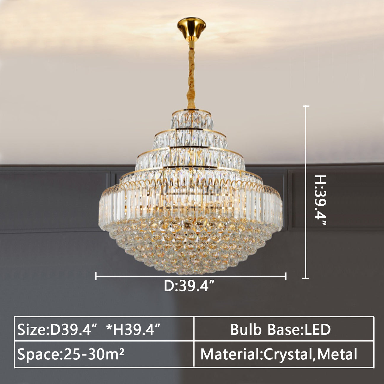 Rylight 5-Tier Round Crystal Raindrop Tiered Chandelier