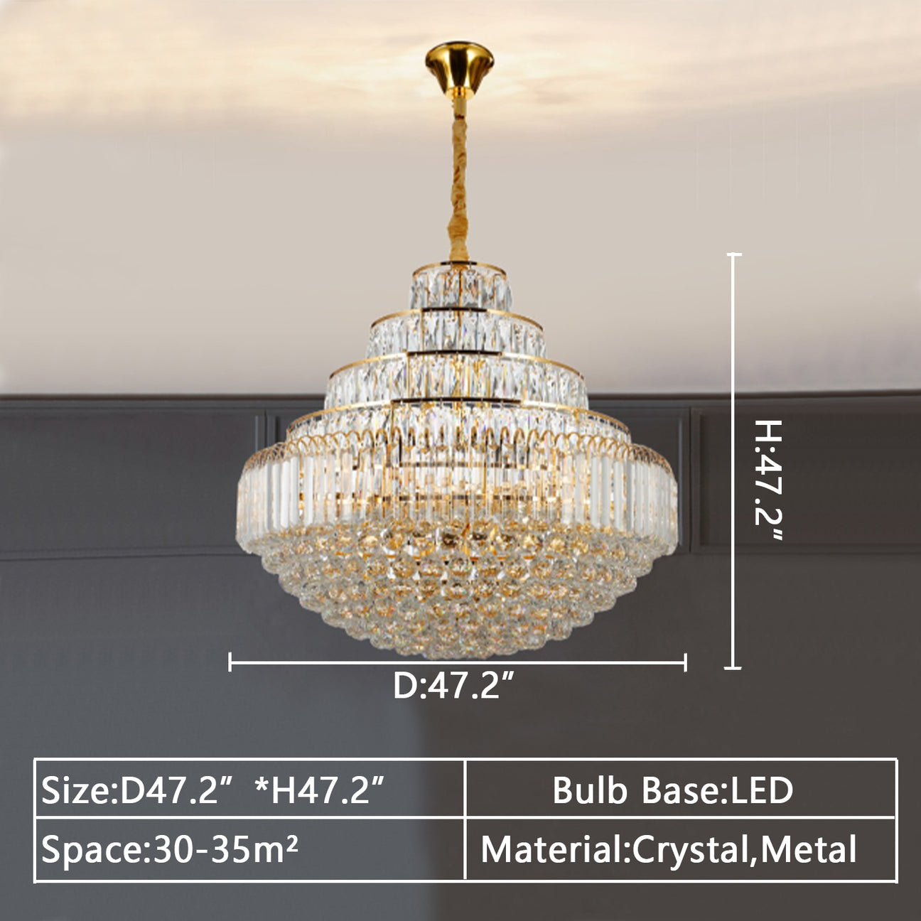 Rylight 5-Tier Round Crystal Raindrop Tiered Chandelier