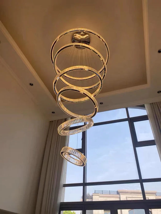 Rylight 5/6-Ring Crystal Chandelier in Gold/Chrome Finish