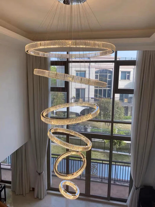 Rylight 5/6-Ring Crystal Chandelier in Gold/Chrome Finish