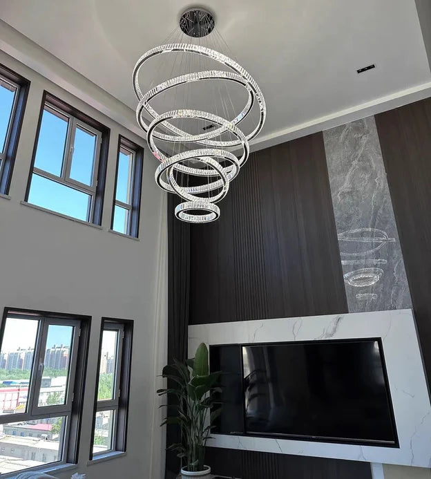 Rylight 5/6-Ring Crystal Chandelier in Gold/Chrome Finish