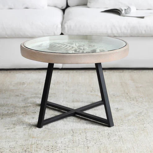 Vintage ronde glazen dinosaurus salontafel