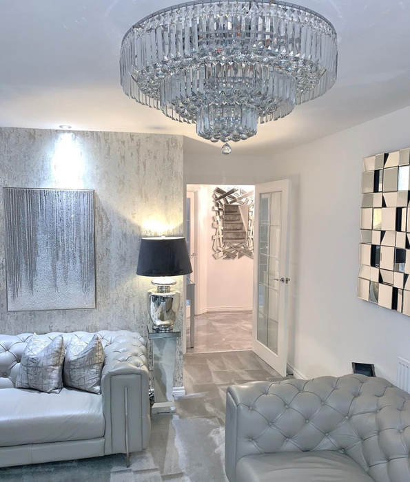 Rylight Extra Large Multi-tier Round Flush Mount Crystal Rods Chandelier