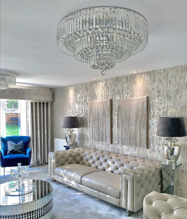 Rylight Extra Large Multi-tier Round Flush Mount Crystal Rods Chandelier