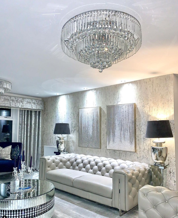 Rylight Extra Large Multi-tier Round Flush Mount Crystal Rods Chandelier