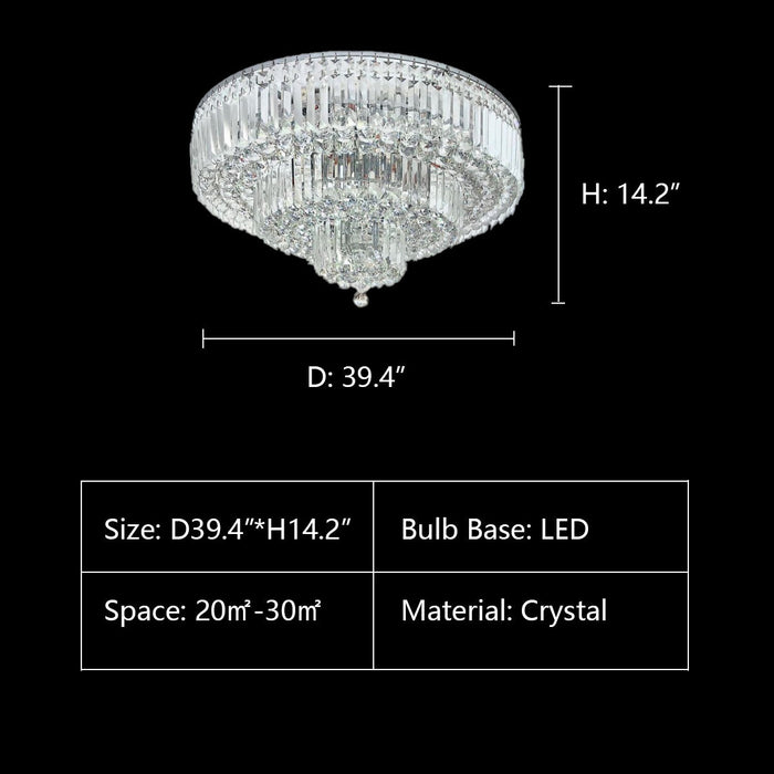 Rylight Extra Large Multi-tier Round Flush Mount Crystal Rods Chandelier