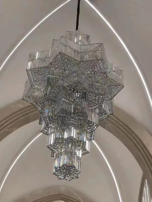 Rylight Multi-Tier Extra Large Plaza Hexagram Crystal Chandelier