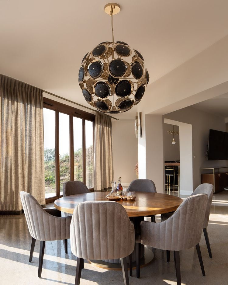 Rylight Brass Sputnik Ball Chandelier with Black Discs